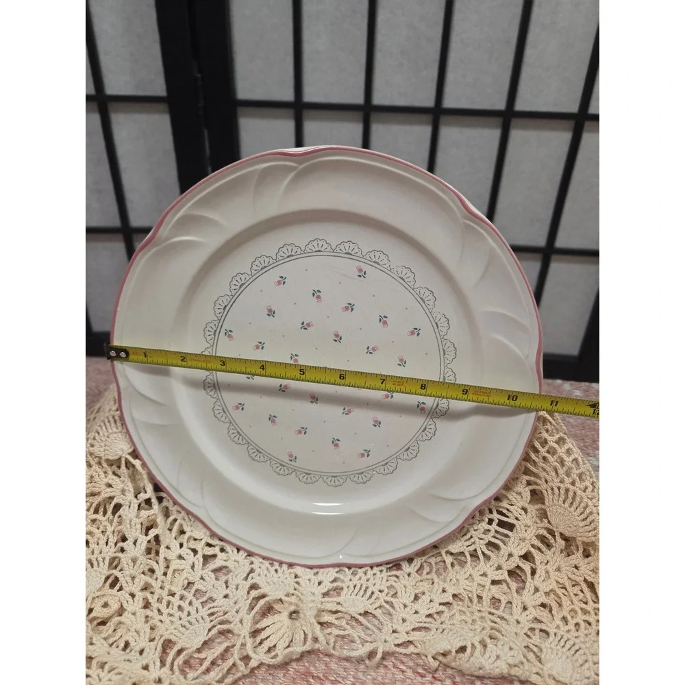 Vintage Victoriana Japan Pink Rosebud Stoneware Plate Set 1988 Cottagecore 3pc